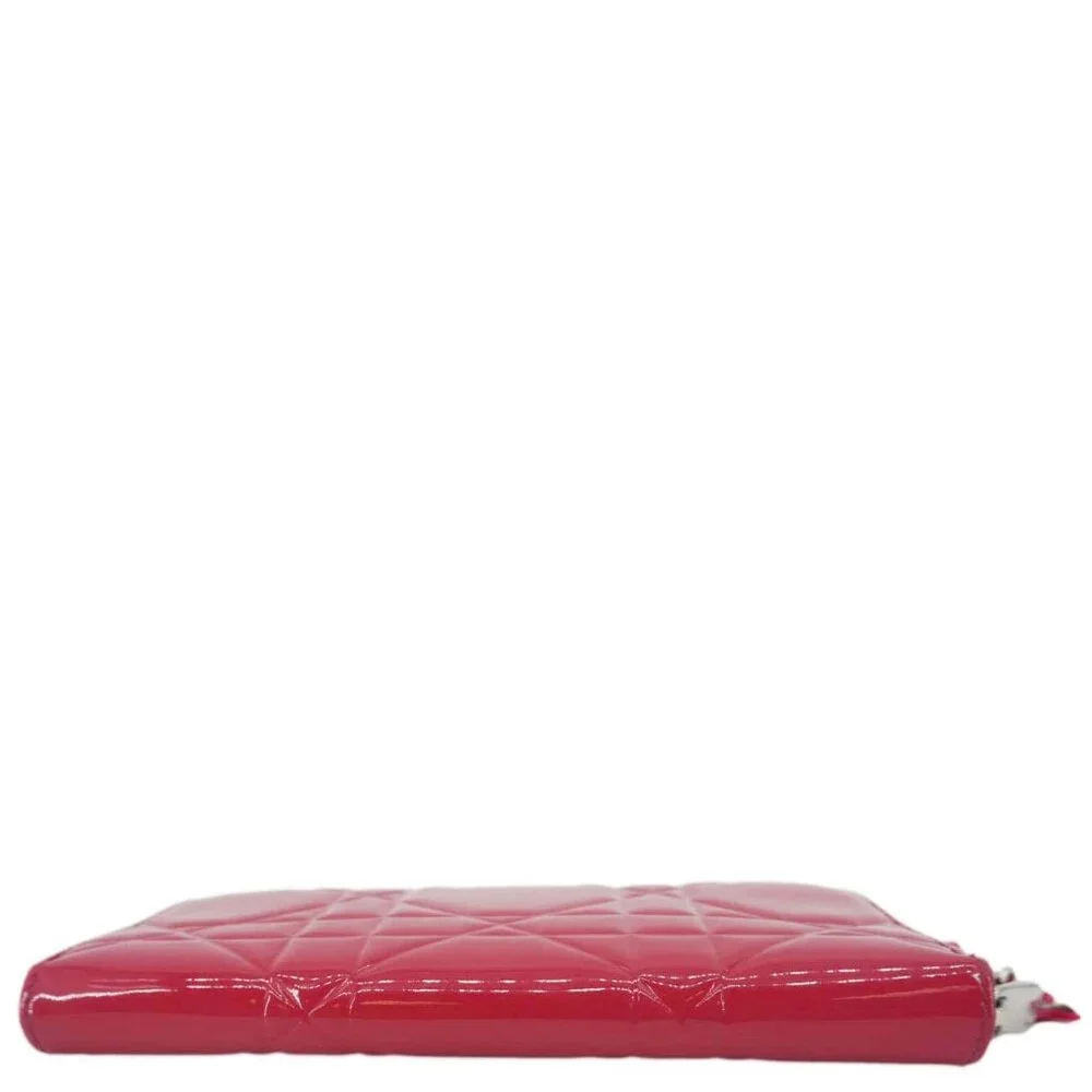 Christian Dior Lady Dior Patent Leather Zippy Wallet Red